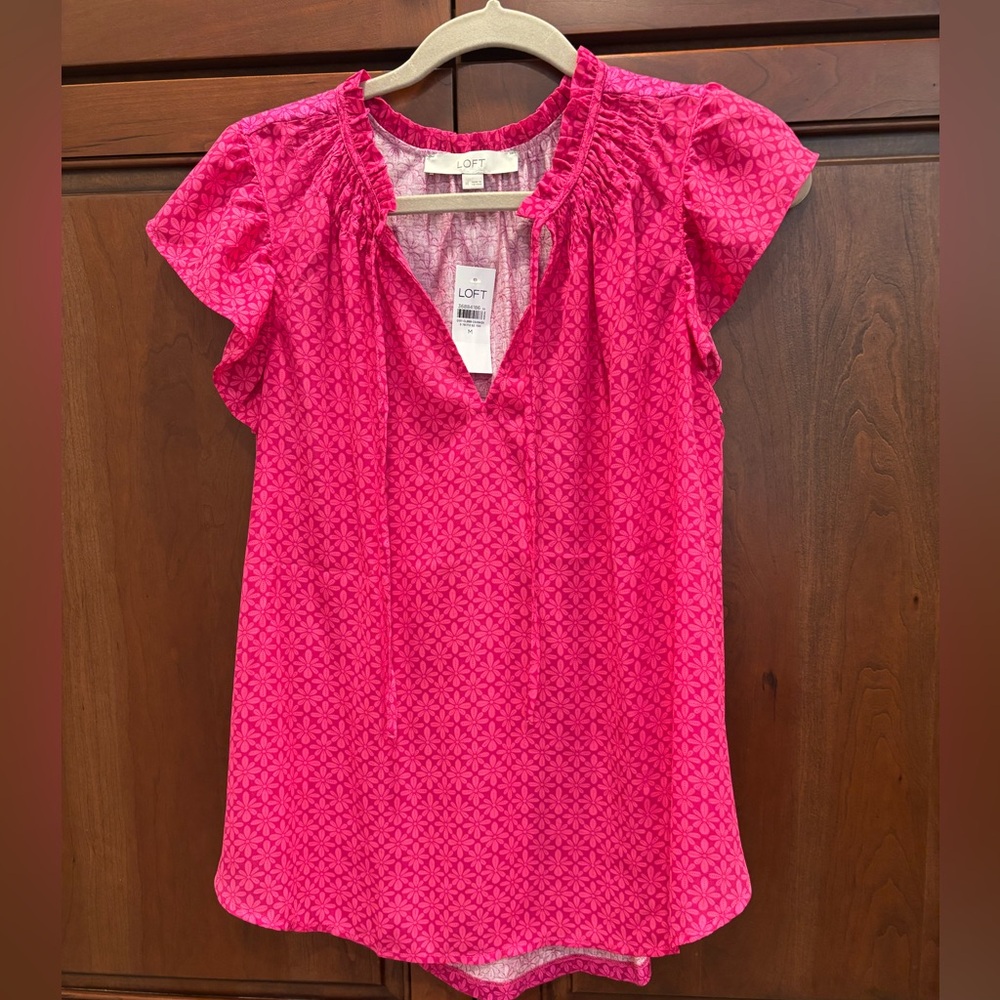 LOFT Fuchsia Geometric Blouse